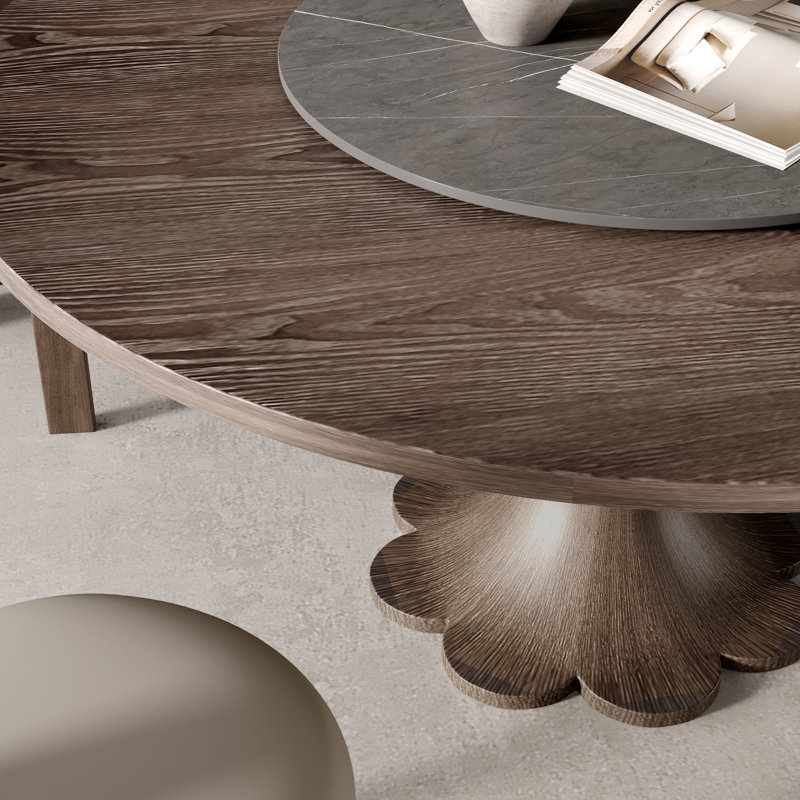 Table de salle à manger ronde en bois massif avec table tournante circulaire 360 °, H 29,52 po x L 59,05 po x l 59,05 po