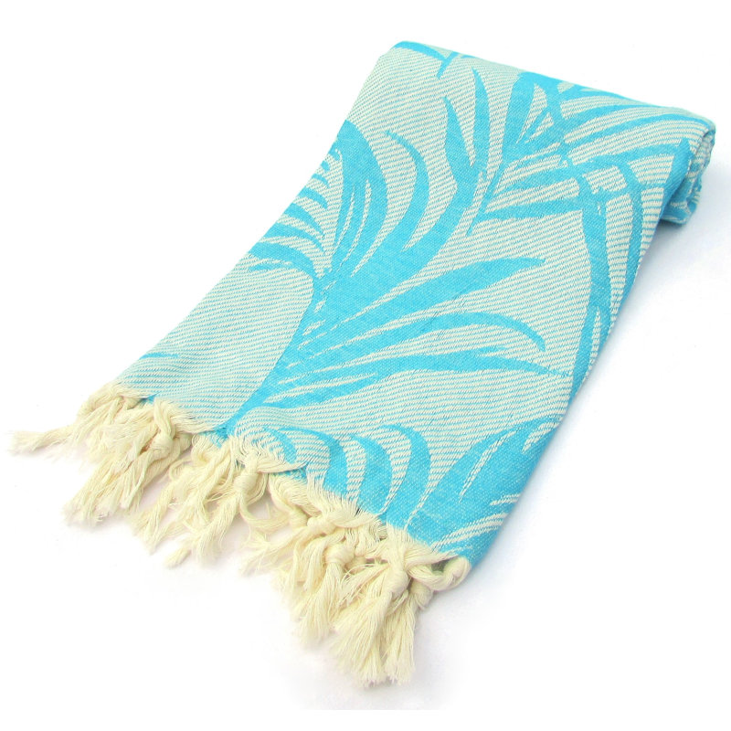Jungle Turkish Cotton Jacquard Beach Towel, Light Blue