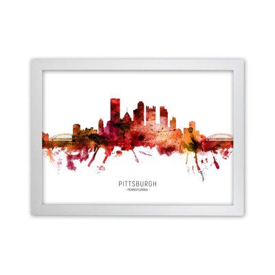 Pittsburgh Pennsylvania Skyline Red City Name by Michael Tompsett - Print
