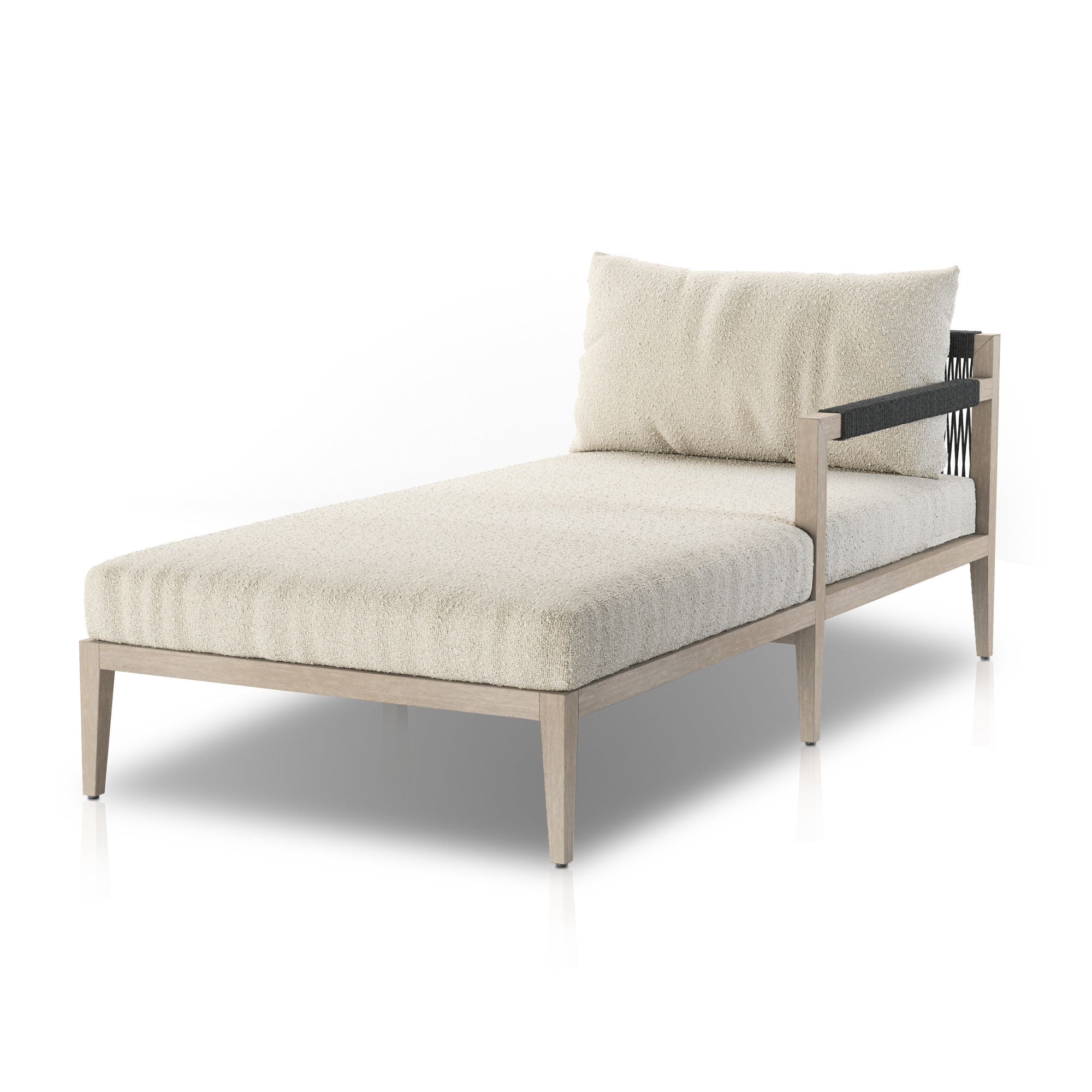 Nida 33'' Outdoor Aluminum Chaise Lounge, Fiqa Cream Boucle, Weathered Gray/Dark Gray