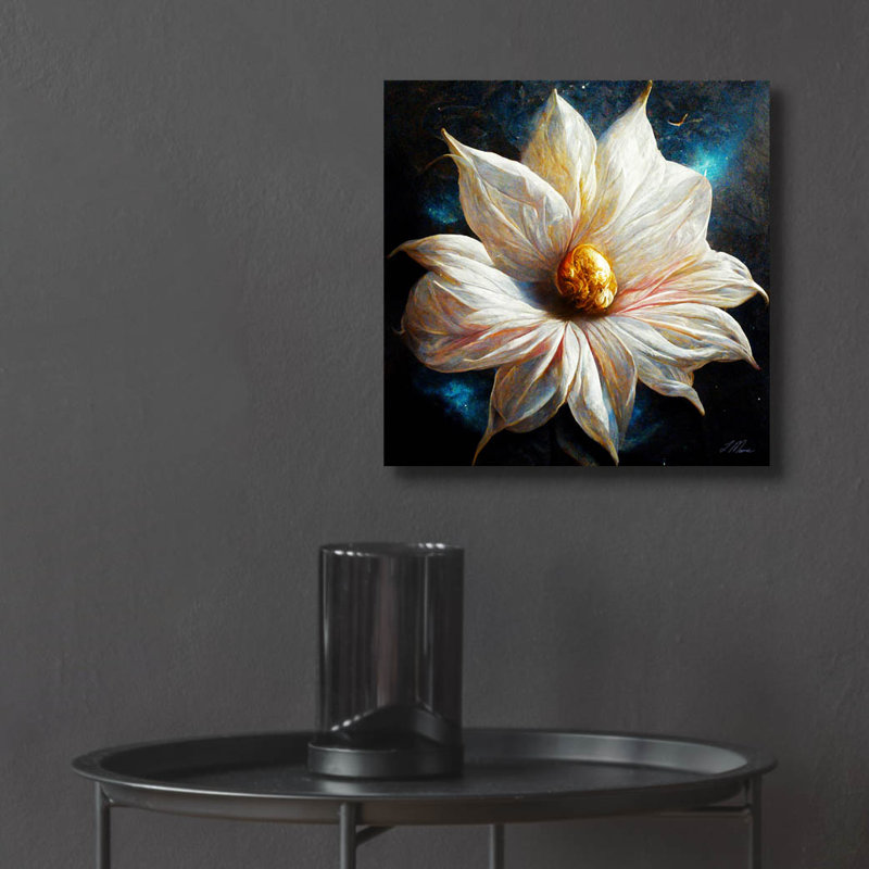 «Pureté d'une fleur blanche» par Tanya Mavric, H 12 po x l 12 po x P 0,13 po