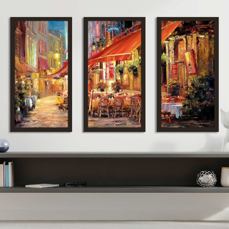 «Cafe in Light» par Haixia Liu - peinture sur cadre 3 pièces, L 40,5 po x H 25,5 po x P 1 po