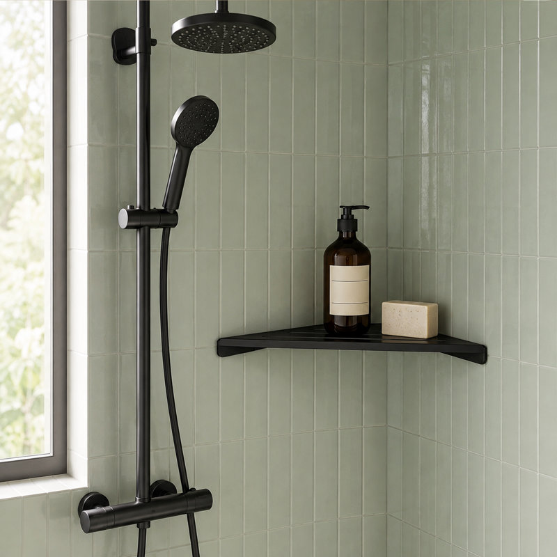 Tablette de douche Melvonia, Noir mat