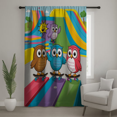 Rideaux de fenêtre, hiboux et rideaux colorés - 1 panneau