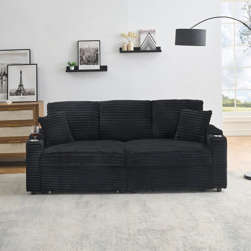 Canapé deux-en-un pliable avec fonction cachée pliable, tissu en velours côtelé, porte-gobelet et oreiller, idéal pour le salon