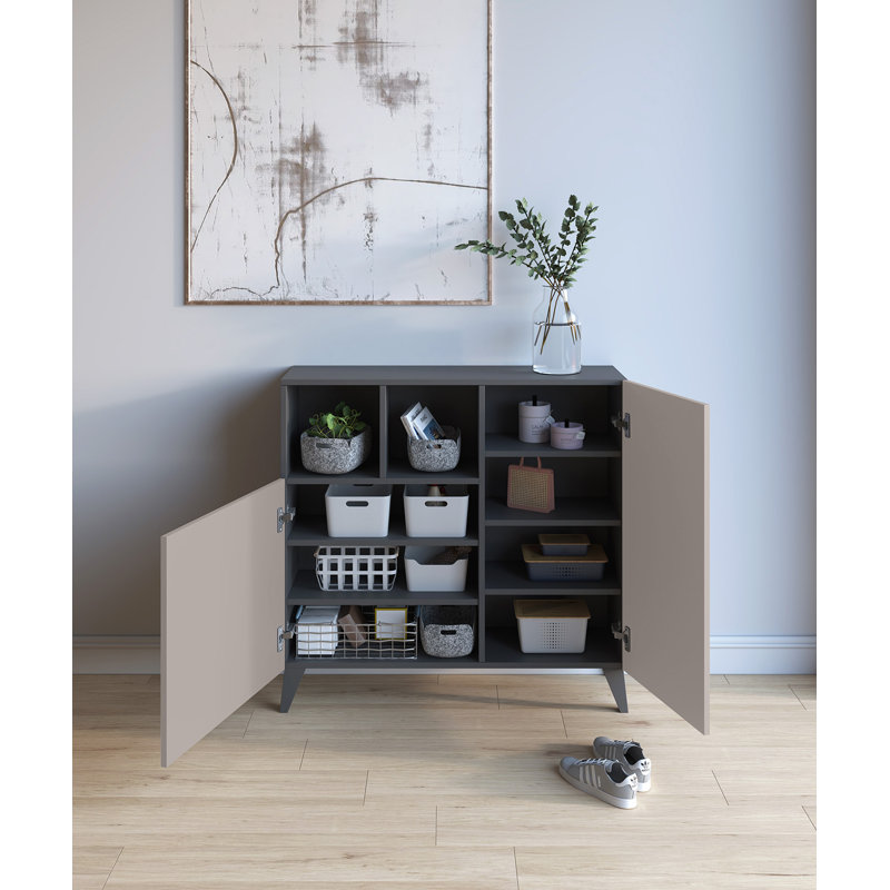 12 Pair Shoe Storage Cabinet, Jet Black/Taupe