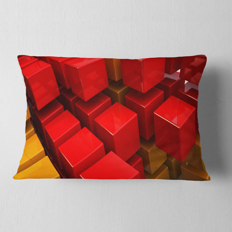 Coussin Fractal 3D Red N Yellow Cubes - Abstract, H 12 po x l 20 po