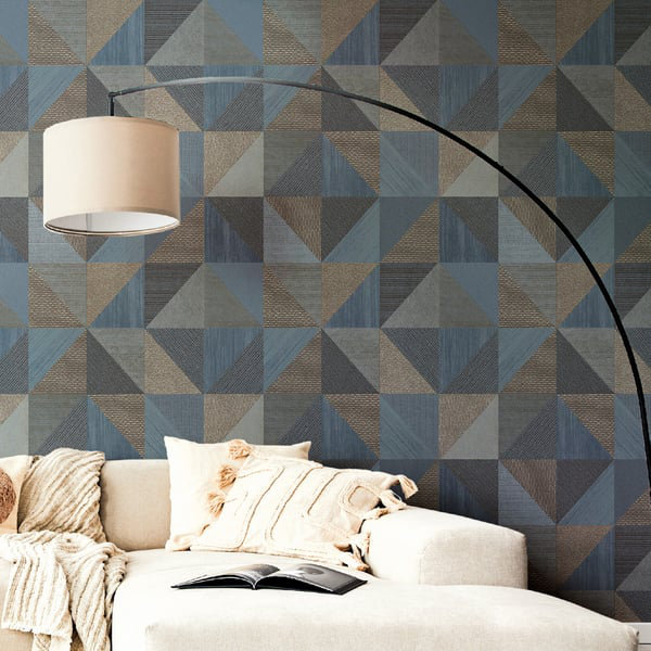 Italian Textures 4 Collection Geometrico Congo WAllpaper Roll, Blue