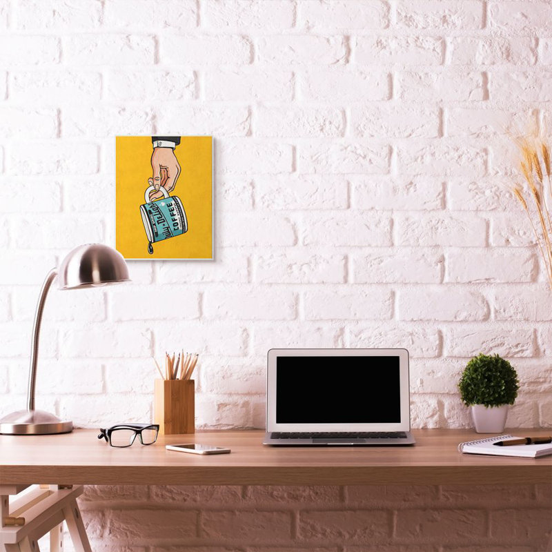 « égoutter café rétro, livre blanc de couleur jaune » par l’ester kay, impression sur toile, Bois