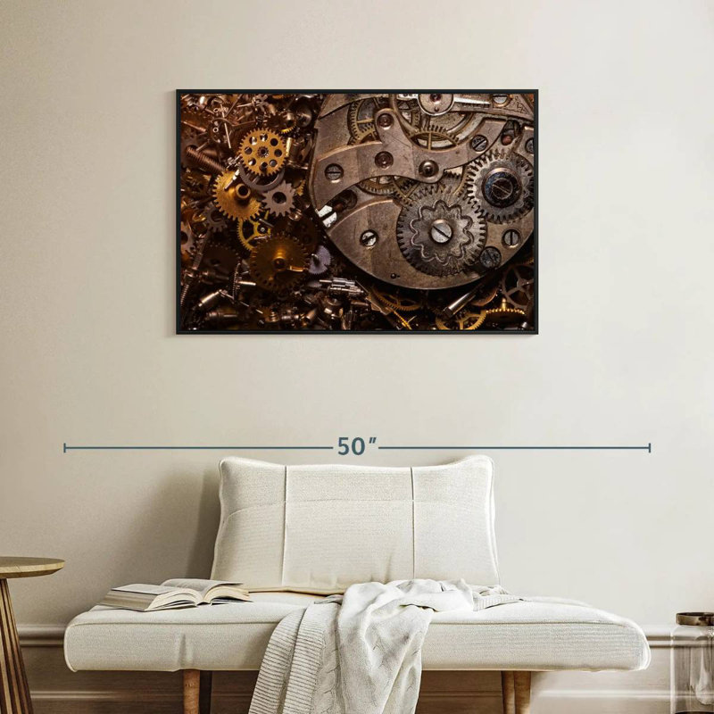 Vieux engrenages, Cadre flottant noir, 37 po x 25 po
