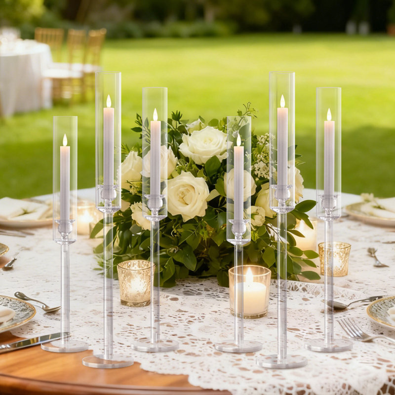 6Pcs Taper Candle Holder Acrylic Candlestick Holder Clear Set For Table Centerpiece, 6