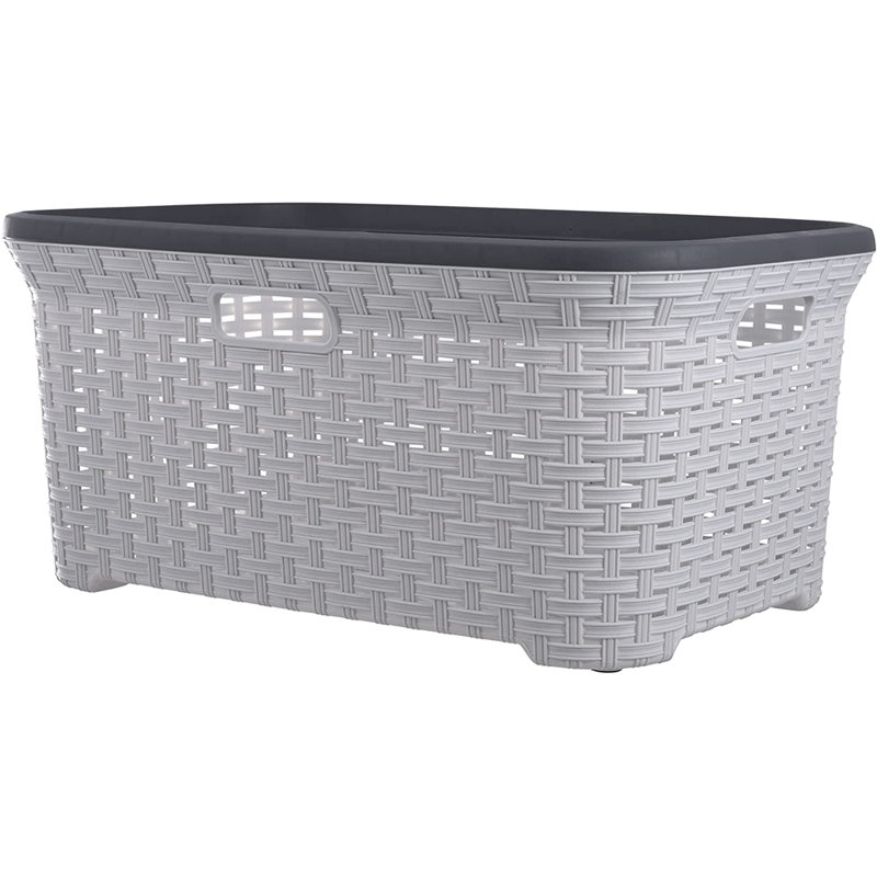 Plastic Laundry Basket with Handles, White Smoke