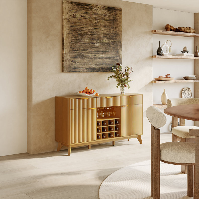 Buffet avec porte-verres et porte-bouteilles 59,8 po Modern, Tanné