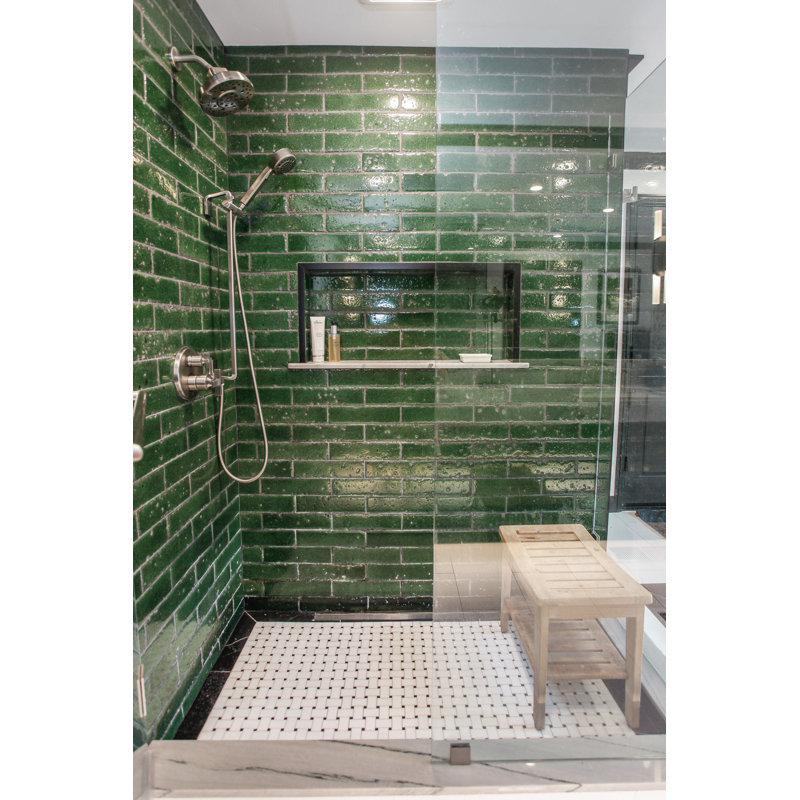 Lavaart Aegean Green 3X12" Brick Look Crackled Glossy Lava Stone Subway Tile