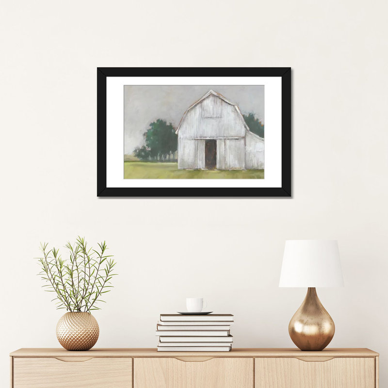 « rustique barnyard ii », impression sur toile, H 16 po x l 24 po x P 1 po, Papier d'art encadré noir, Blanc