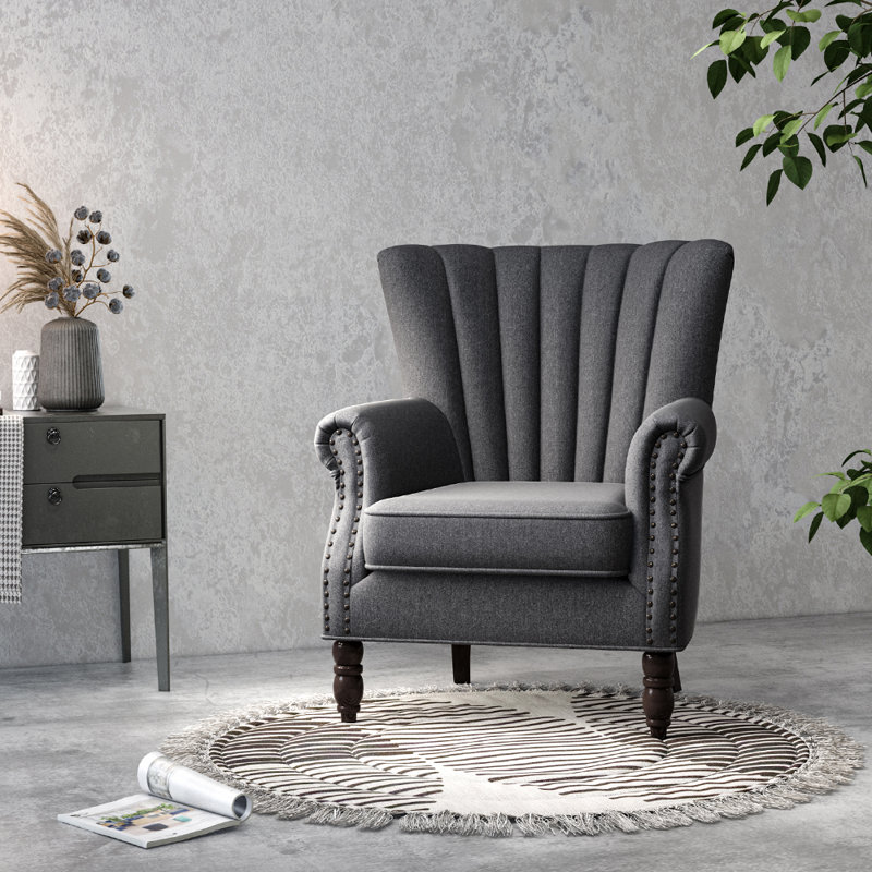 Byrne Upholstered Wingback Chair, Grey