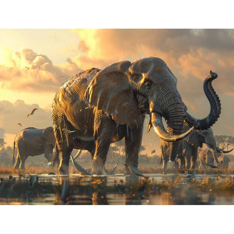 Rideaux de fenêtre Elephants Wildlife Drapes dorés - 2 panneaux, L 40 po x L 54 po