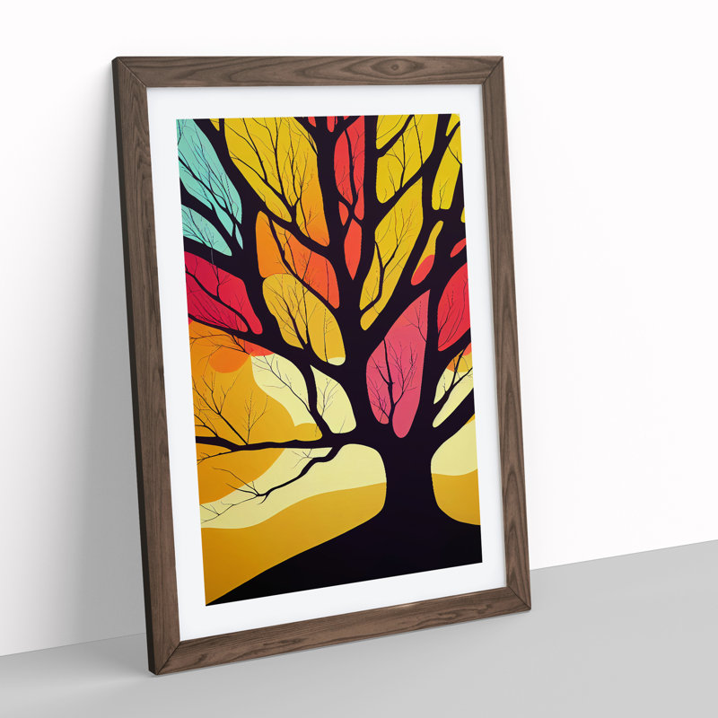 XV1022-429X Abstract Tree In Colour No.4 1 Piece Single Picture Frame Wall Art, 46cm H x 34cm W, Walnut Framed