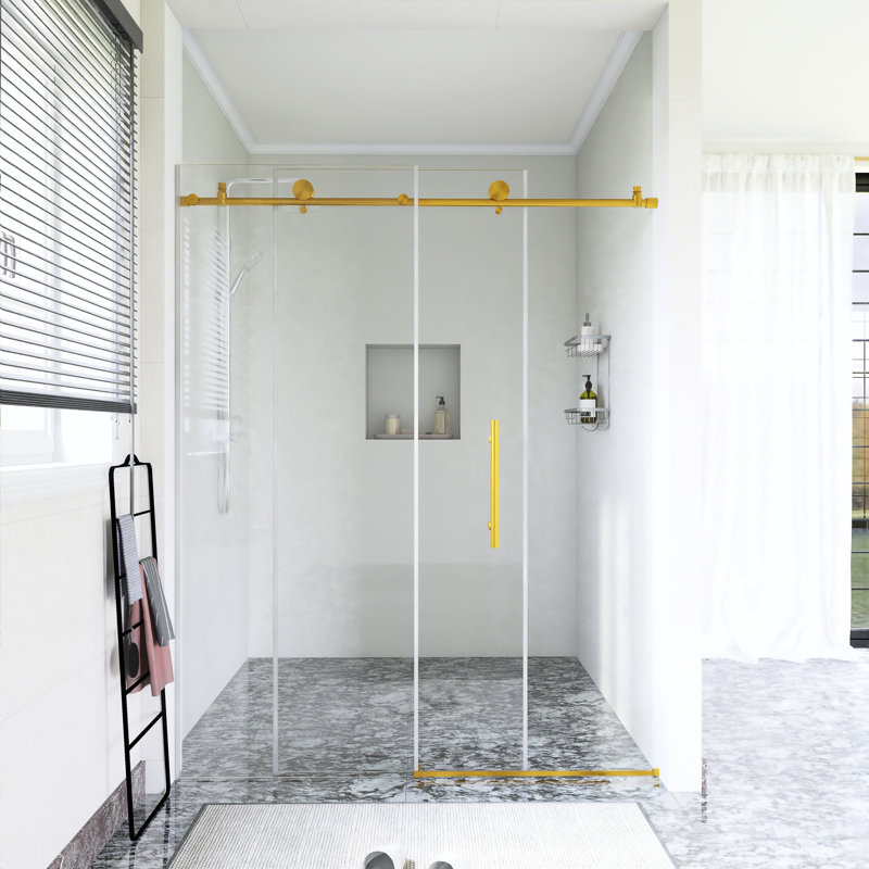 50-60 In. W X 76 In. H Single Sliding Shower Door, Brushed Gold