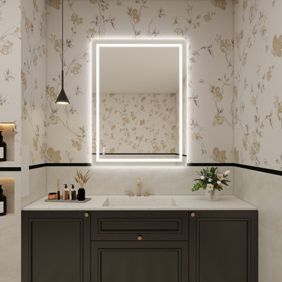 Modern LED Lighted Bathroom Vanity Mirror – Front & Backlit, Dimmable, Anti-Fog Tempered Glass, Wall-Mounted Vertical/Horizontal Makeup Mirror