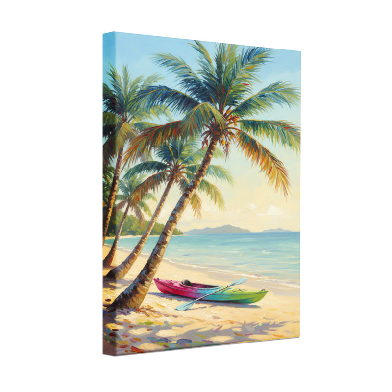 Plantes et fleurs, plage tropicale, palmiers, kayaks, océan, ciel, H 36 po x l 24 po