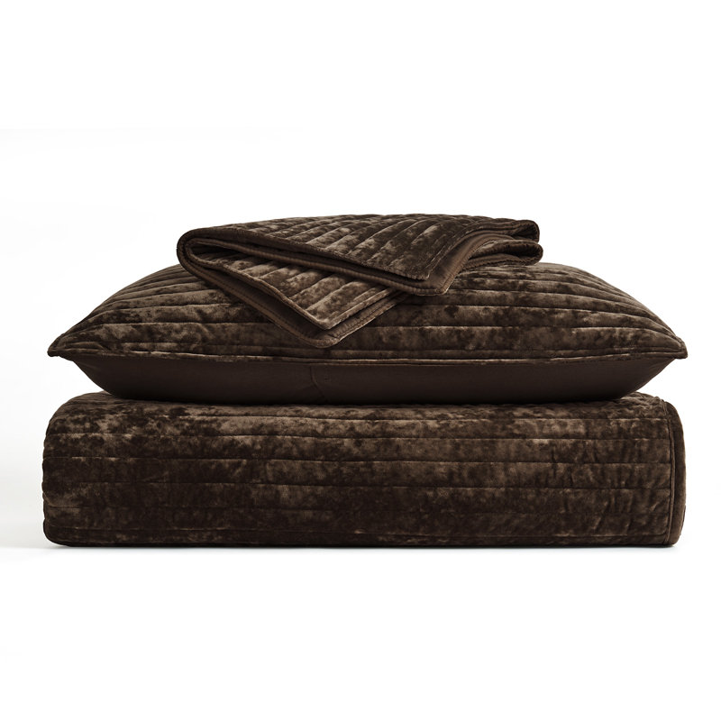 Luxe Velvet Channel Quilt Set, Walnut Brown, California King