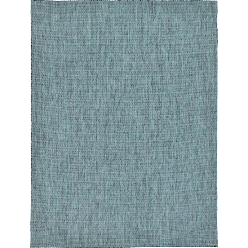 Tapis bleu sarcelle intérieur / extérieur Sevim, Rectangle 9 pi x 12 pi 2 po