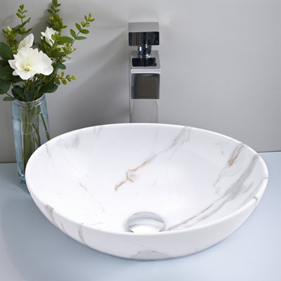 Metro Lane 415 mm L x 335 mm W Marble Ceramic Oval Sink and Overflow