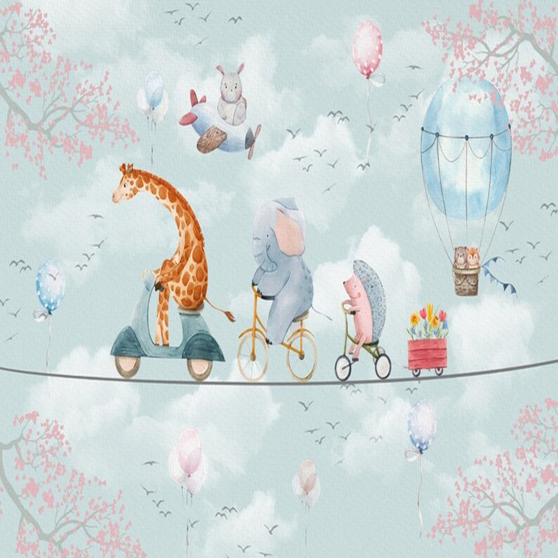 Défilé de ciel fantaisiste avec montgolfières et amis à vélo, L 96 po x l 108 po
