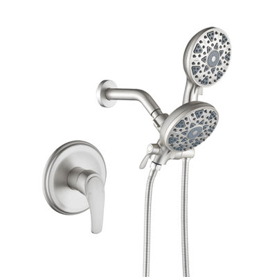 Wall Mounted Shower System With Handheld Shower Single Handle Complete Shower Faucet Set Brass 2-In-1 Shower Trim Kit With Rough-In Valve