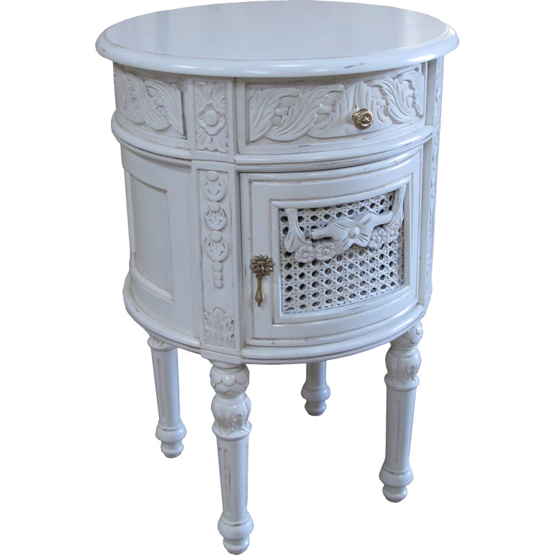 Lecanuet 50cm W Solid Wood Bedside Table, Antique White