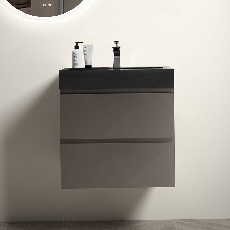 Meuble-lavabo mural flottant avec lavabo et rangement, Gris, 24"