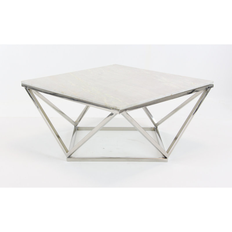 Akela Stone Top Single Coffee Table, 18" H x 29" L x 29" W, Silver