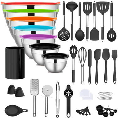 24 Pieces of Silicone Cooker Set, Kitchen Utensils Set, Non Stick Heat-Resistant Cooker, Stainless Steel Handle - BPA Free, and 7 Pieces of Stainless