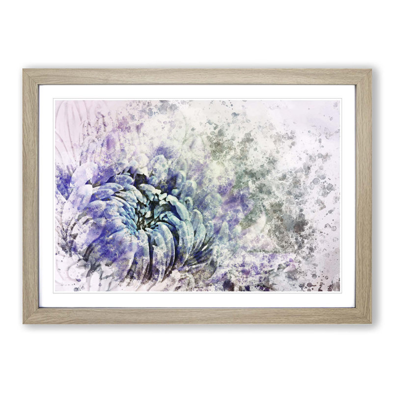 Lilac & Blue Chrysanthemum in Abstract - Picture Frame Painting Print, 48cm H x 65cm W x 2cm D, Oak Framed