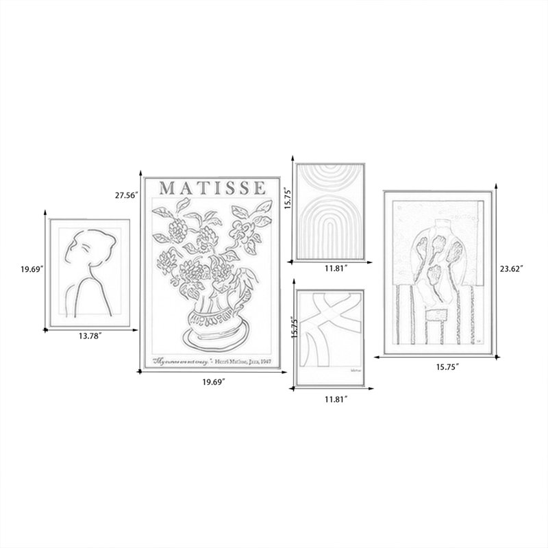 Ensemble d'art mural 5 pièces Mid-Century, H 27,56 po x l 19,69 po