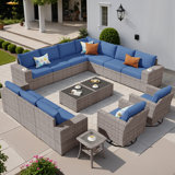 Ensemble de mobilier de patio pour 12 personnes avec chaises berçantes pivotantes, ensemble de conversation modulaire en rotin et osier avec coussins, ensemble de conversation pour canapé toutes saisons avec table pour jardin