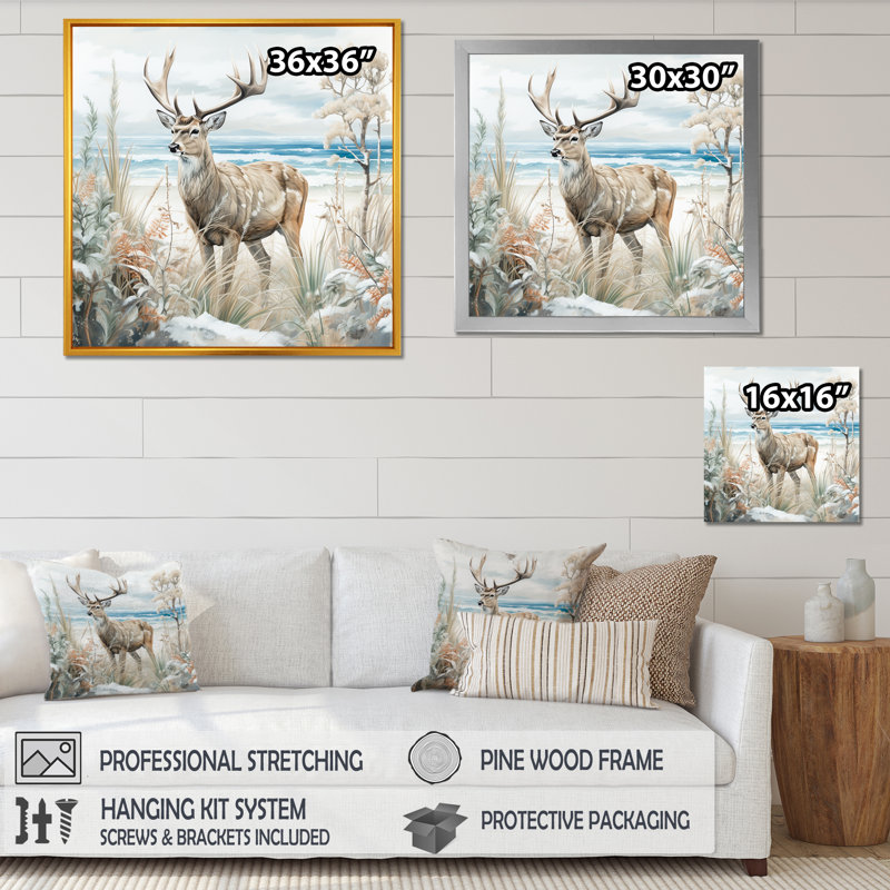 Deer Charm In Winter - Deer, reproduction d'art sur toile, Toile tendue, H 36 po x l 36 po x P 1,5 po