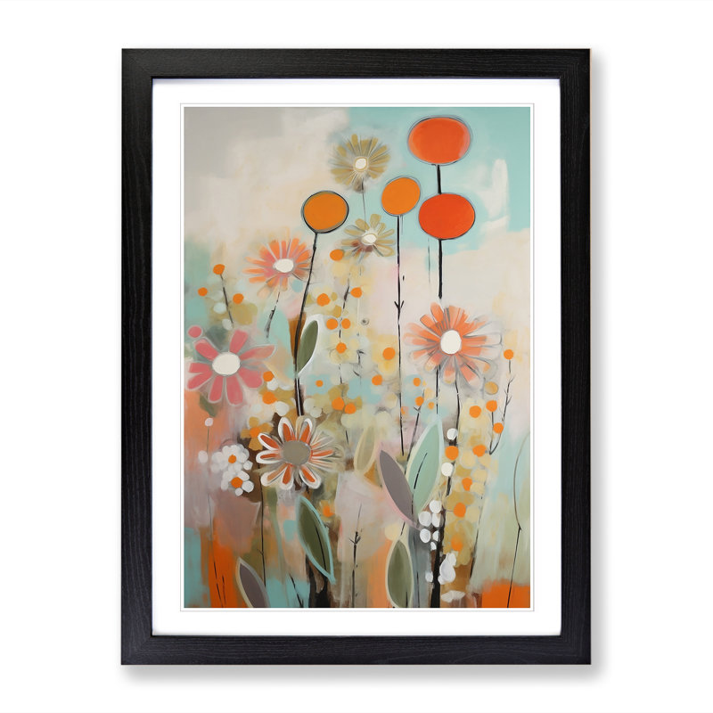 Mid Century Modern Flowers Vol.6 - Single Picture Frame Print, Black, 46cm H x 34cm W x 2cm D