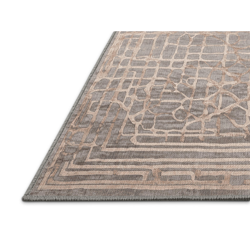 Machine Washable Gray Area Rug, Rectangle 7' x 9'