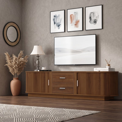 TV Stand with 2 Drawers, Hidden Sliding Door Storage and Waterproof Top