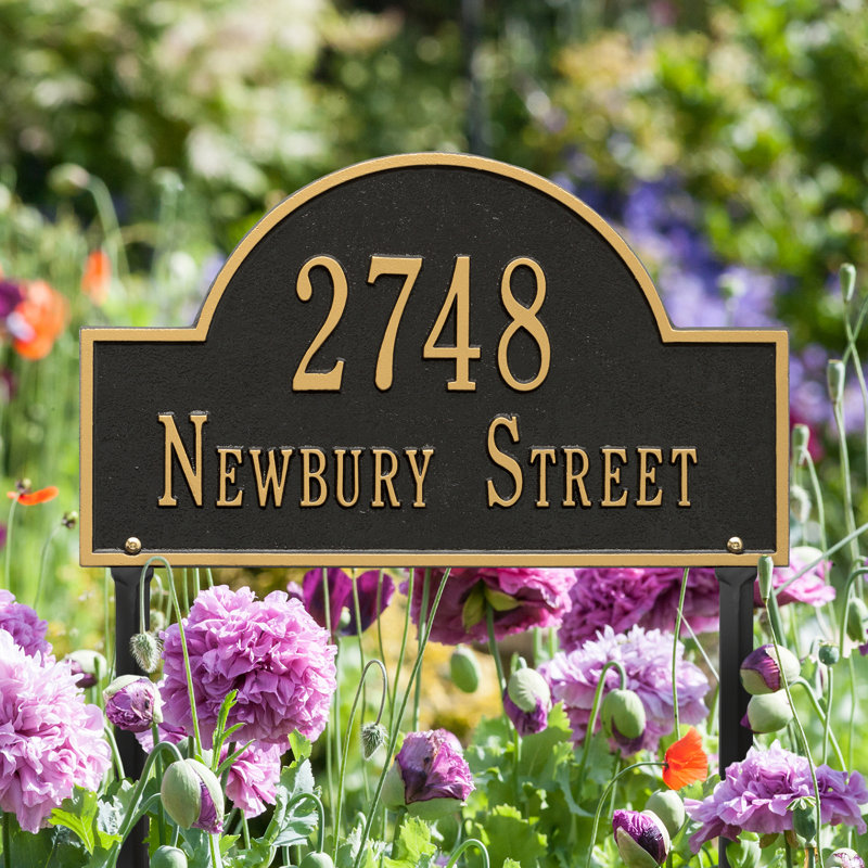 2-Line Lawn Address Sign, Black, Yes