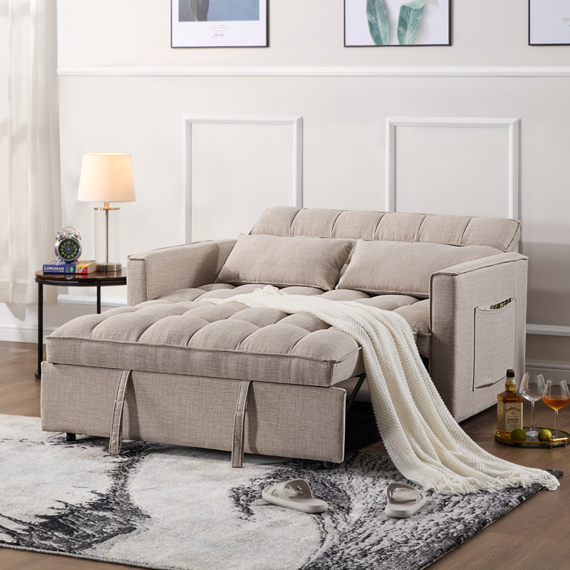 Nangle 53" Wide Modern Upholstery Reclining Sleeper Sofa With Adjustable Backrest, Beige