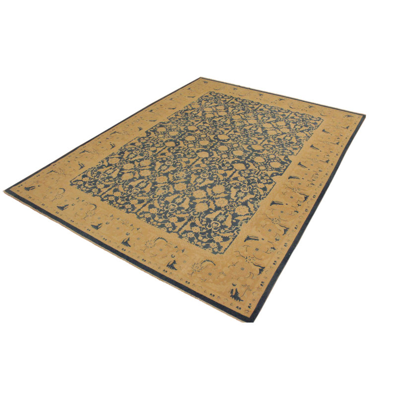 Tapis bleu clair / brun clair en laine noué à la main à motif oriental 10 pi x 13 pi 6 po Greeley