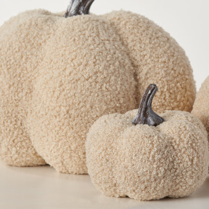 Cream Fuzzy Boucle Fabric Pumpkin Set Thanksgiving Fall Décor (Set of 3)