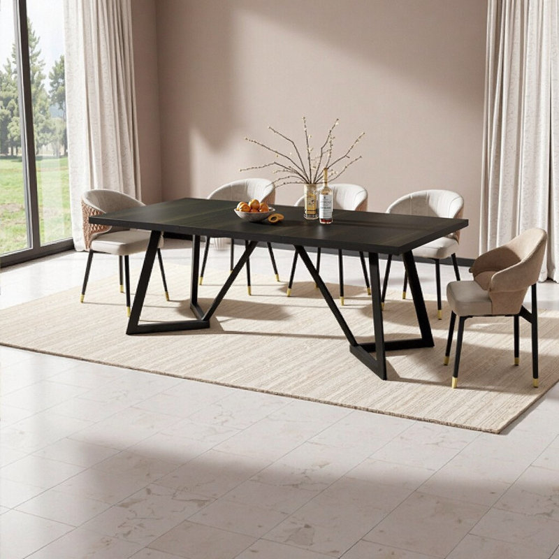 Elegant 71" Modern Dining Table for 8 | Heavy-Duty Metal Frame & Wood Grain Finish