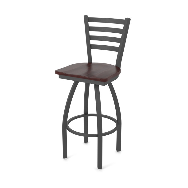 Tabouret pivotant Jackie, Bois - Érable cerise foncée, Étain, Tabouret de bar (assise de 30 po de hauteur)