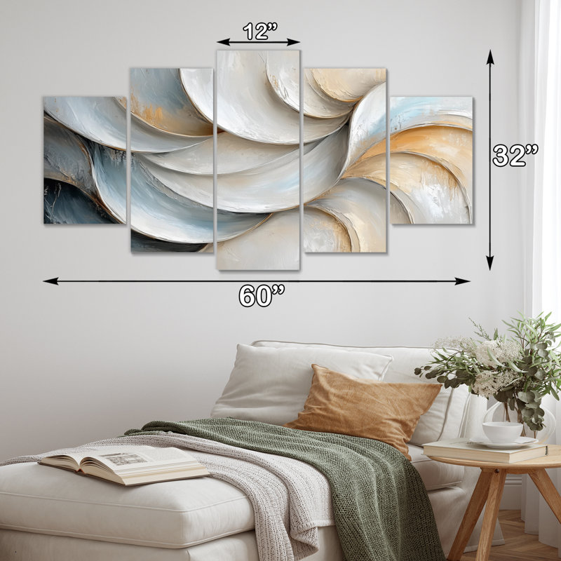 Vagues grises et blanches de l'introsection I - art mural blanc - ensemble d'art mural moderne diamant