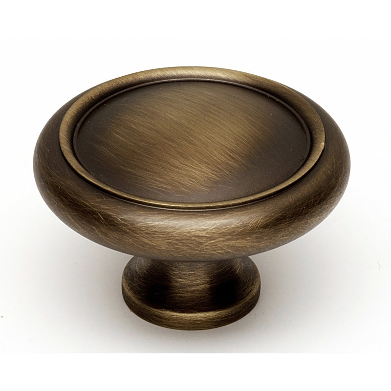 Antique English Matte Brass Cabinet Knob 1.5"