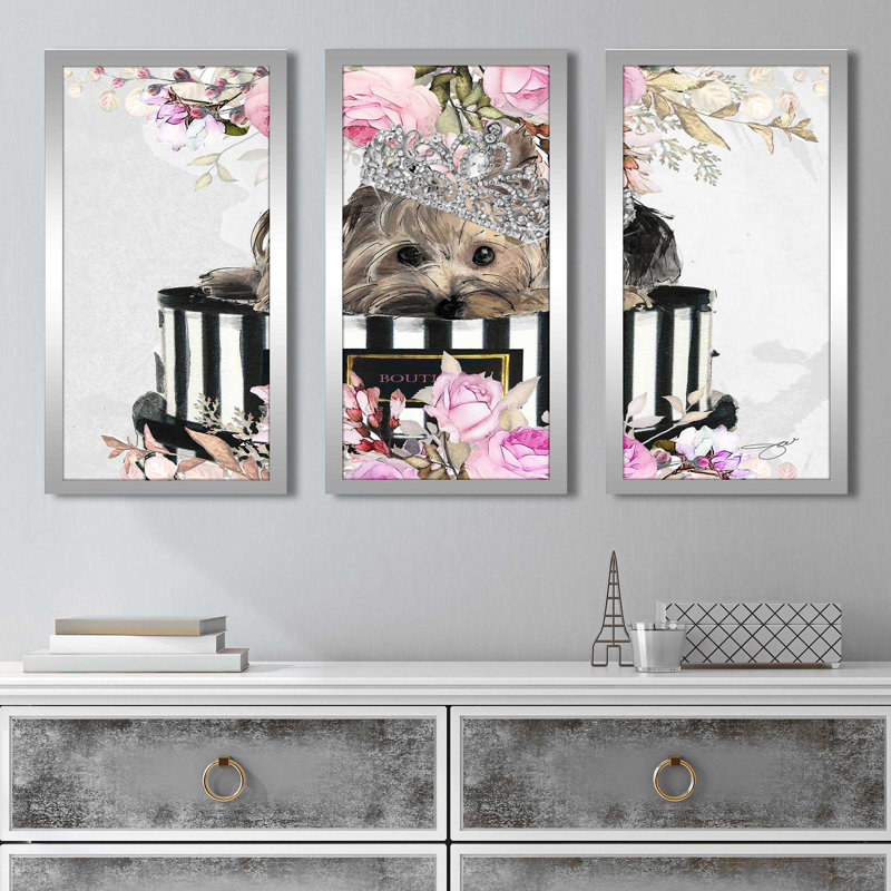 Yorkie Boutique par Jodi - 3 pièces encadrées, impression, L 52,5 po x H 33,5 po x P 1 po